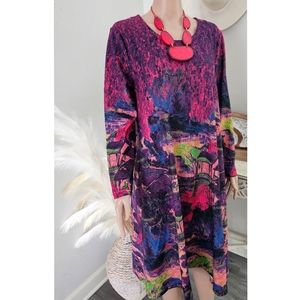 Gyalwana Captivating Print A-Line Long Sleeves Midi Shirtdress
